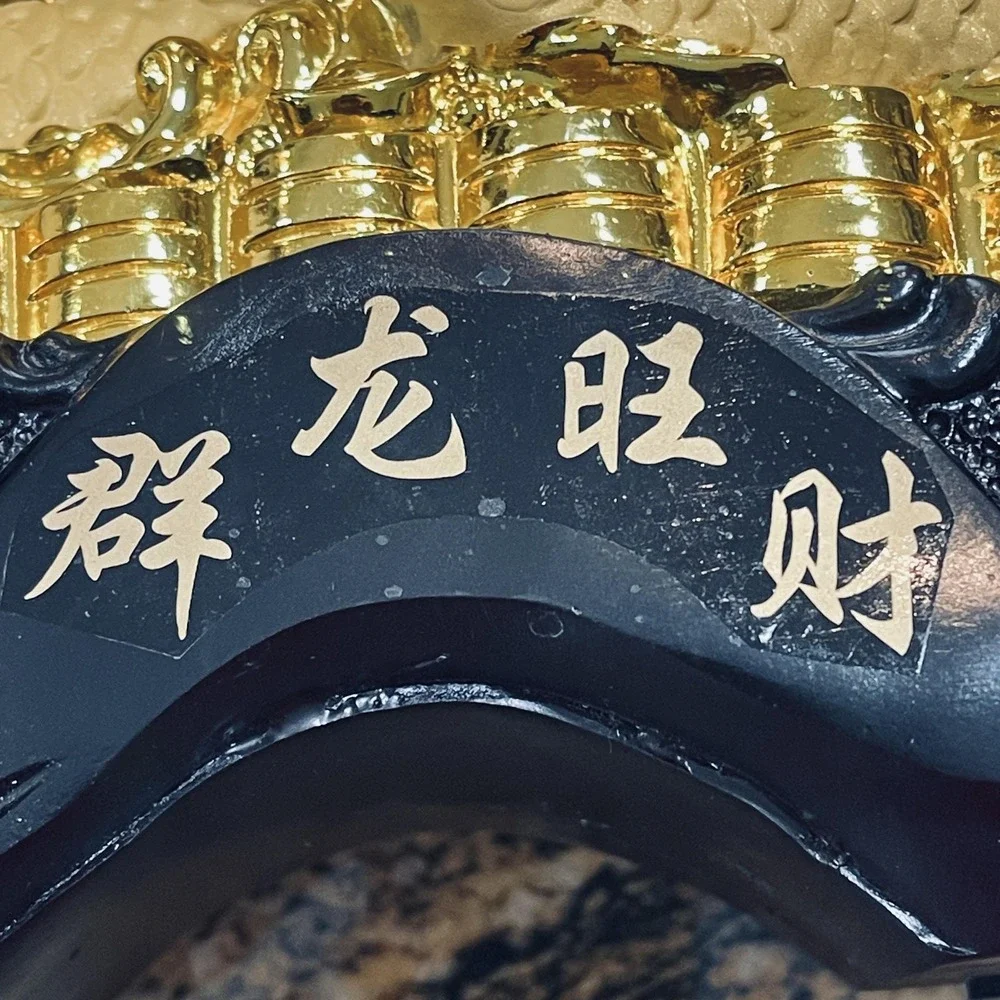 Gold Arowana Fish Feng Shui Resin Figurine Chinese Wealth Coins‎ Decor Small